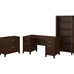 Best Somerset 60"W Office Desk with Lateral File Cabinet and 5 Shelf Bookcase, (SET013MR) Computer Desks