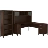 Hot Somerset 72"W L Shaped Desk with Hutch and 5 Shelf Bookcase, Mocha Cherry (SET011MR) L-Desks