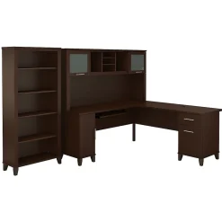 Hot Somerset 72"W L Shaped Desk with Hutch and 5 Shelf Bookcase, Mocha Cherry (SET011MR) L-Desks