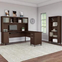 Hot Somerset 72"W L Shaped Desk with Hutch and 5 Shelf Bookcase, Mocha Cherry (SET011MR) L-Desks