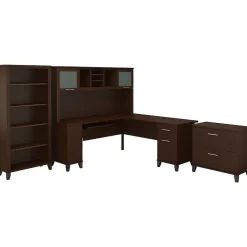 Online Somerset 72"W L Shaped Desk with Hutch, Lateral File Cabinet and Bookcase, (SET012MR) L-Desks