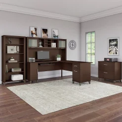 Online Somerset 72"W L Shaped Desk with Hutch, Lateral File Cabinet and Bookcase, (SET012MR) L-Desks