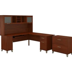 New Somerset 72"W L Shaped Desk with Hutch and Lateral File Cabinet, (SET009HC) L-Desks