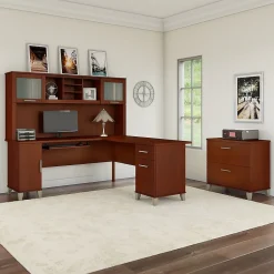 New Somerset 72"W L Shaped Desk with Hutch and Lateral File Cabinet, (SET009HC) L-Desks