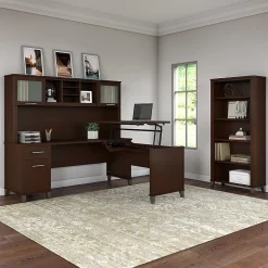 New Somerset 72"W 3 Position Sit to Stand L Shaped Desk with Hutch and Bookcase, (SET017MR) L-Desks