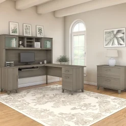 Discount Somerset 72W L Shaped Desk with Hutch and Lateral File Cabinet, (SET009AG) L-Desks