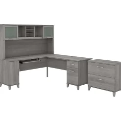 Somerset 72"W L Shaped Desk with Hutch and Lateral File Cabinet, (SET009PG) Office Desks