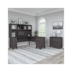 Clearance Somerset 72"W L Shaped Desk with Hutch and Lateral File Cabinet, (SET009SG) L-Desks