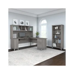 Outlet Somerset 72"W L Shaped Desk with Hutch and 5 Shelf Bookcase, (SET011PG) L-Desks