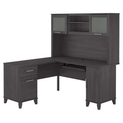 Discount Somerset 60"W L Shaped Desk with Hutch, (SET002SG) Computer Desks