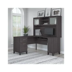 Discount Somerset 60"W L Shaped Desk with Hutch, (SET002SG) Computer Desks