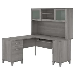 Somerset 60"W L Shaped Desk with Hutch, (SET002PG) Office Desks