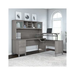 Hot Somerset 72"W 3 Position Sit to Stand L Shaped Desk with Hutch, (SET015PG) L-Desks