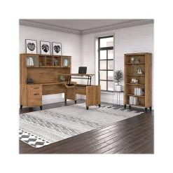 Somerset 72"W 3 Position Sit to Stand L Shaped Desk with Hutch and Bookcase, (SET017FW) L-Desks