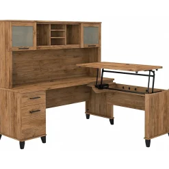New Somerset 72"W 3 Position Sit to Stand L Shaped Desk with Hutch, (SET015FW) Office Desks