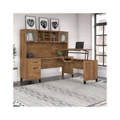 New Somerset 72"W 3 Position Sit to Stand L Shaped Desk with Hutch, (SET015FW) Office Desks