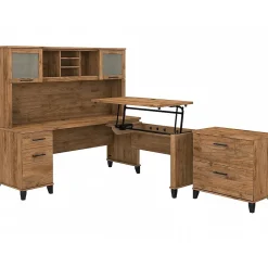 Clearance Somerset 72"W 3 Position Sit to Stand L Shaped Desk with Hutch and File Cabinet, (SET016FW) L-Desks