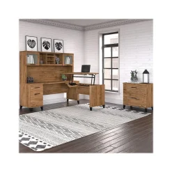 Clearance Somerset 72"W 3 Position Sit to Stand L Shaped Desk with Hutch and File Cabinet, (SET016FW) L-Desks