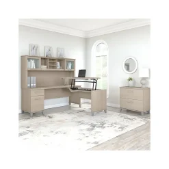 Best Somerset 72"W 3 Position Sit to Stand L Shaped Desk with Hutch and File Cabinet, (SET016SO) L-Desks