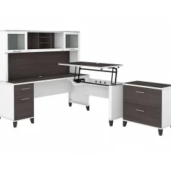 Sale Somerset 72"W 3 Position Sit to Stand L Shaped Desk with Hutch and File Cabinet, (SET016SGWH) L-Desks