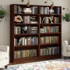 Outlet Universal 72"H 5-Shelf Bookcase with Adjustable Shelves, Vogue Cherry, 2/Set (UB003VC) Bookcases