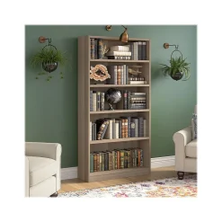 Sale Universal 72"H 5-Shelf Bookcase with Adjustable Shelves, Ash Gray Laminated Wood (WL12427) Bookcases
