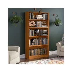 Universal 72"H 5-Shelf Bookcase with Adjustable Shelves, Natural Cherry Laminated Wood (WL12467) Bookcases