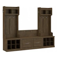 Sale Woodland Entryway Storage Set with Hall Trees and Shoe Bench with Doors, Ash Brown (WDL011ABR) Storage Cabinets