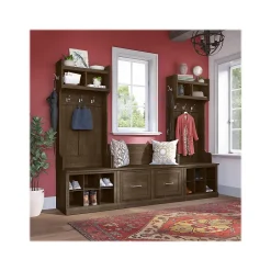 Sale Woodland Entryway Storage Set with Hall Trees and Shoe Bench with Doors, Ash Brown (WDL011ABR) Storage Cabinets