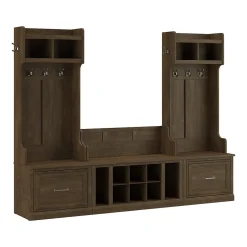 Online Woodland Entryway Storage Set with Hall Trees and Shoe Bench with Drawers, Ash Brown (WDL012ABR) Storage Cabinets