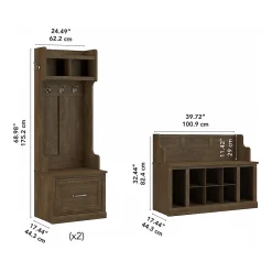 Online Woodland Entryway Storage Set with Hall Trees and Shoe Bench with Drawers, Ash Brown (WDL012ABR) Storage Cabinets
