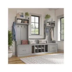 Outlet Woodland Entryway Storage Set with Hall Trees and Shoe Bench with Drawers, Cape Cod Gray (WDL012CG) Storage Cabinets