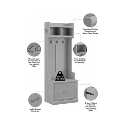 Outlet Woodland Entryway Storage Set with Hall Trees and Shoe Bench with Drawers, Cape Cod Gray (WDL012CG) Storage Cabinets