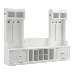 Hot Woodland Entryway Storage Set with Hall Trees and Shoe Bench with Drawers, White Ash (WDL012WAS) Storage Cabinets