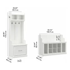 Hot Woodland Entryway Storage Set with Hall Trees and Shoe Bench with Drawers, White Ash (WDL012WAS) Storage Cabinets