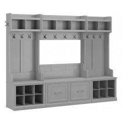 Online Woodland Full Entryway Storage Set with Coat Rack and Shoe Bench with Doors, Cape Cod Gray (WDL013CG) Storage Cabinets