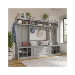 Online Woodland Full Entryway Storage Set with Coat Rack and Shoe Bench with Doors, Cape Cod Gray (WDL013CG) Storage Cabinets