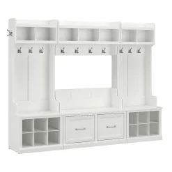 Hot Woodland Full Entryway Storage Set with Coat Rack and Shoe Bench with Doors, White Ash (WDL013WAS) Storage Cabinets