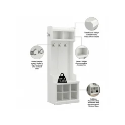 Hot Woodland Full Entryway Storage Set with Coat Rack and Shoe Bench with Doors, White Ash (WDL013WAS) Storage Cabinets