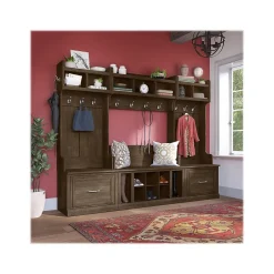 Sale Woodland Full Entryway Storage Set with Coat Rack and Shoe Bench with Drawers, Ash Brown (WDL014ABR) Storage Cabinets