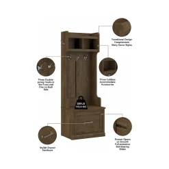 Sale Woodland Full Entryway Storage Set with Coat Rack and Shoe Bench with Drawers, Ash Brown (WDL014ABR) Storage Cabinets