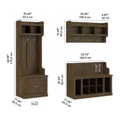Sale Woodland Full Entryway Storage Set with Coat Rack and Shoe Bench with Drawers, Ash Brown (WDL014ABR) Storage Cabinets