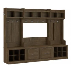Hot Woodland Full Entryway Storage Set with Coat Rack and Shoe Bench with Doors, Ash Brown (WDL013ABR) Storage Cabinets
