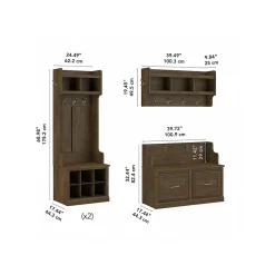 Hot Woodland Full Entryway Storage Set with Coat Rack and Shoe Bench with Doors, Ash Brown (WDL013ABR) Storage Cabinets