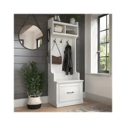 New Woodland 24W Hall Tree and Small Shoe Bench with Drawer, White Ash (WDL007WAS) Storage Cabinets