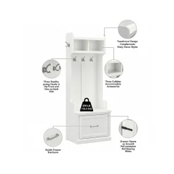 New Woodland 24W Hall Tree and Small Shoe Bench with Drawer, White Ash (WDL007WAS) Storage Cabinets