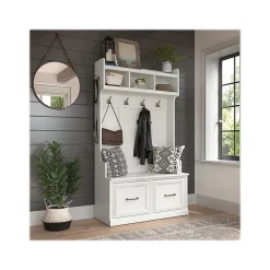 Discount Woodland 40W Hall Tree and Shoe Storage Bench with Doors, White Ash (WDL001WAS) Storage Cabinets