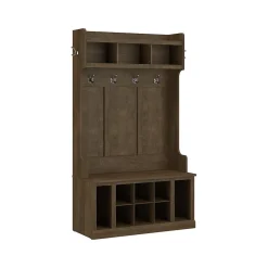 Outlet Woodland 40W Hall Tree and Shoe Storage Bench with Shelves, Ash Brown (WDL002ABR) Storage Cabinets