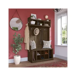 Outlet Woodland 40W Hall Tree and Shoe Storage Bench with Shelves, Ash Brown (WDL002ABR) Storage Cabinets