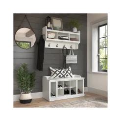 Best Woodland 40W Shoe Storage Bench with Shelves and Wall Mounted Coat Rack, White Ash (WDL004WAS) Storage Cabinets